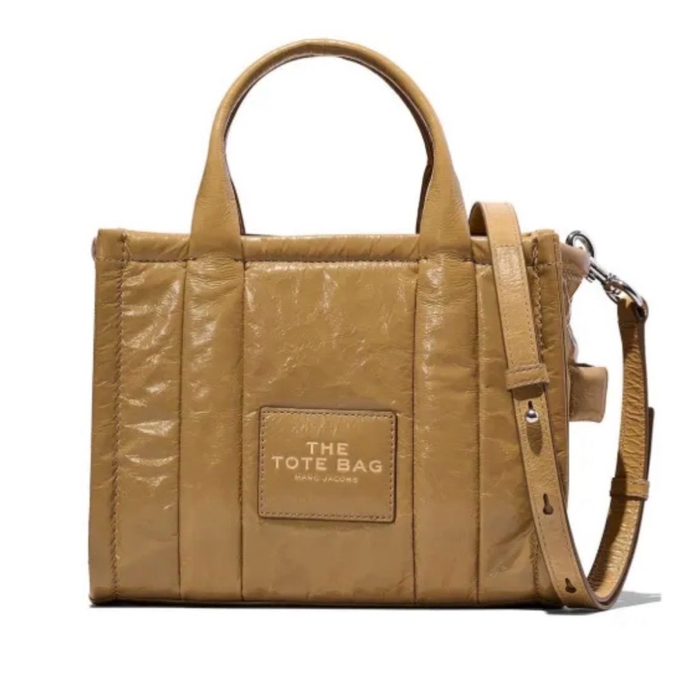Marc Jacobs The Shiny Crinkle Small Tote Bag • Glossy Camel Lambskin • Like New
